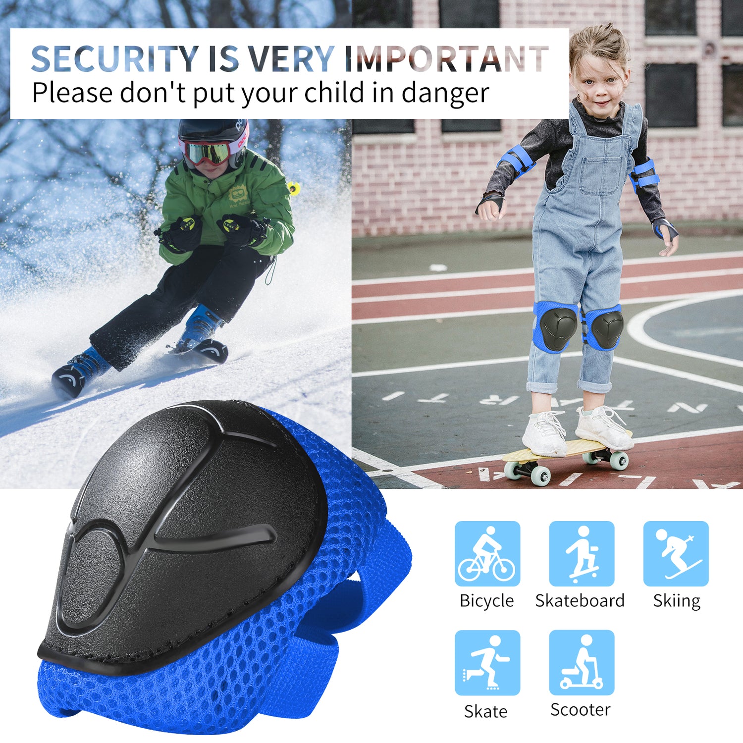 Kuyou China Gudook Kid's Knee Pads-F001(Blue)-Outdoor Recreation for Bicycle, Skateboard, Skiing, Roller Skate, Scooter