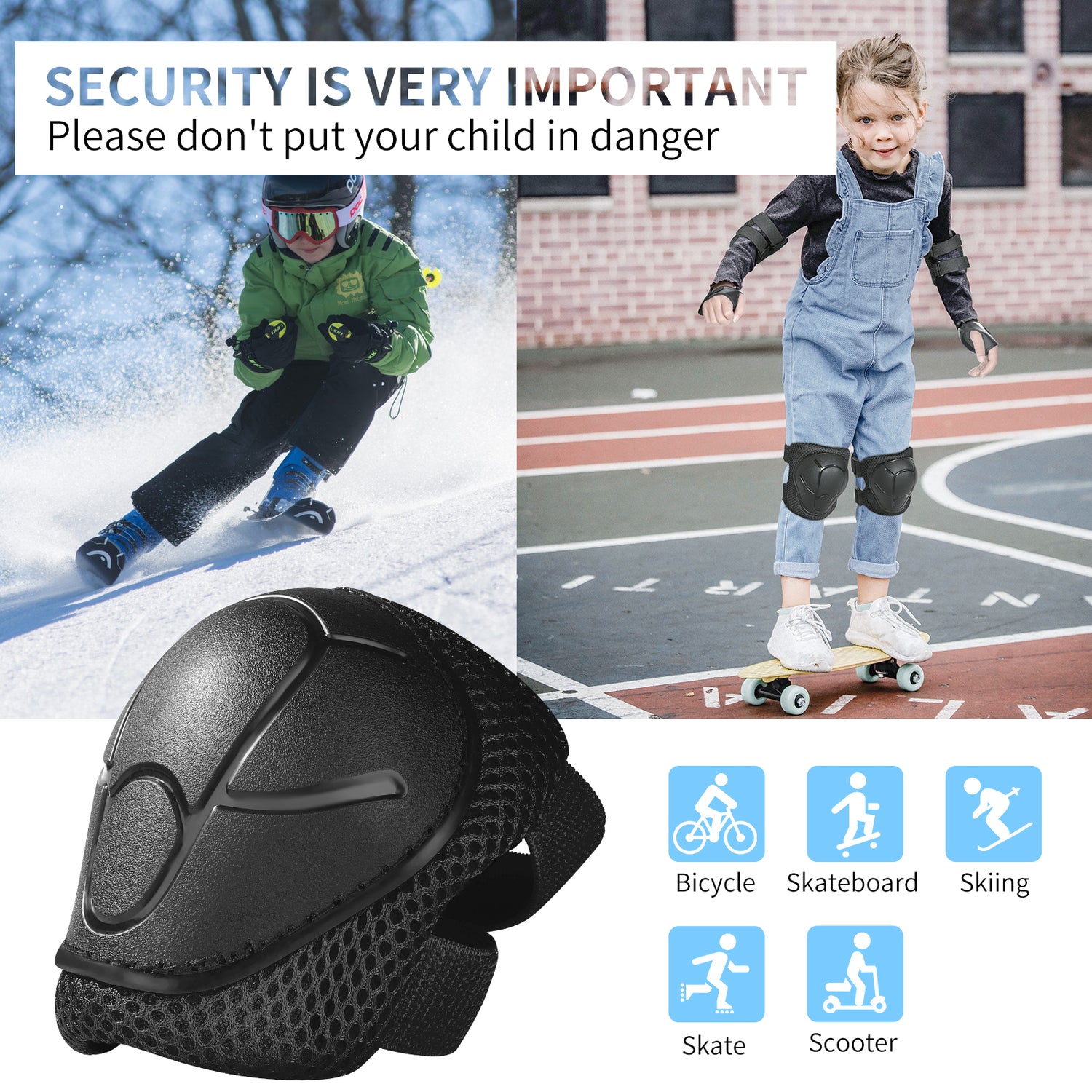 Gudook Kid's Knee Pads-F001(Black)-Outdoor Recreation for Bicycle, skateboard, Skiing, Roller Skate and Scooter