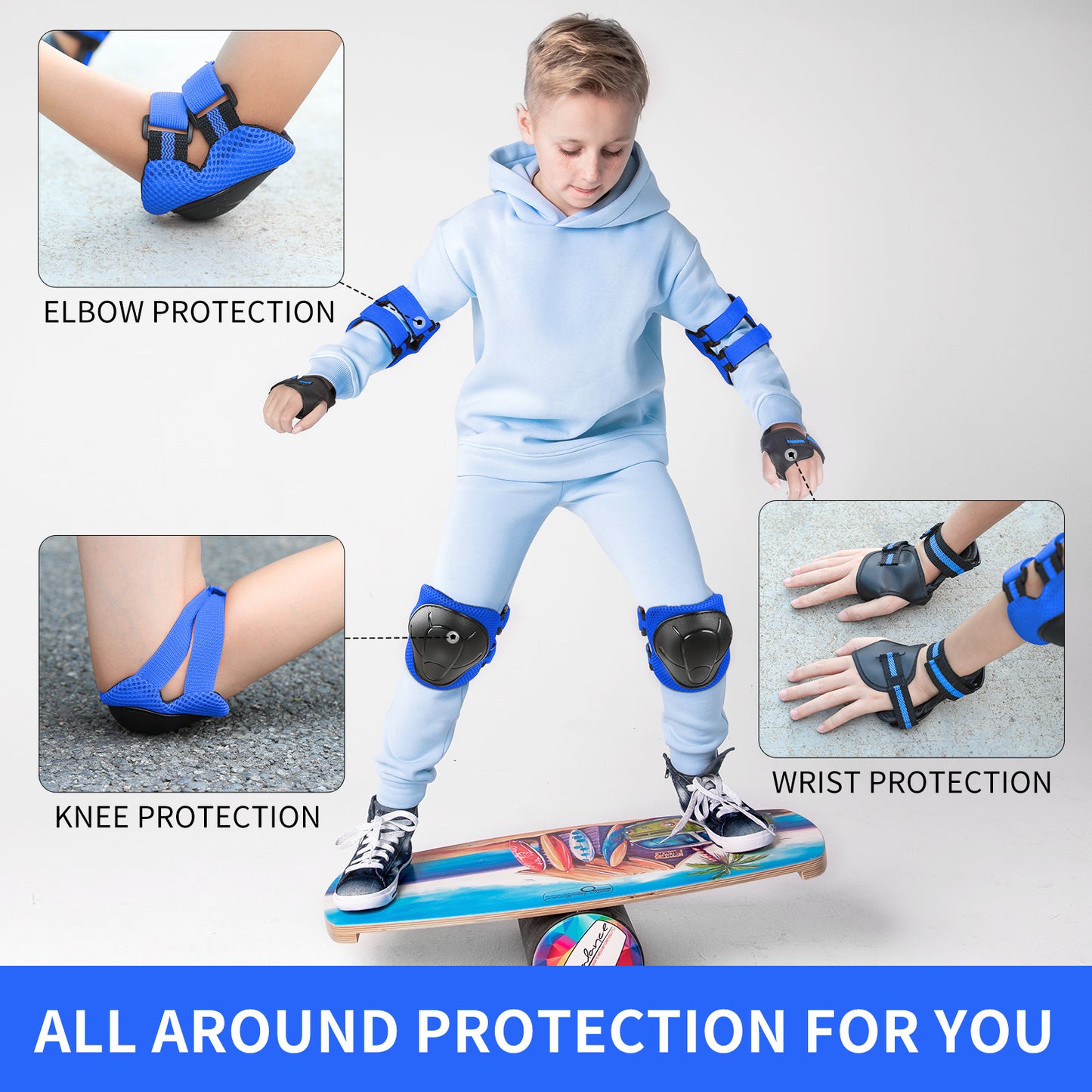 Kuyou China Gudook Kid's Knee Elbow Wrist Protection-F001(Blue)-Outdoor Recreation