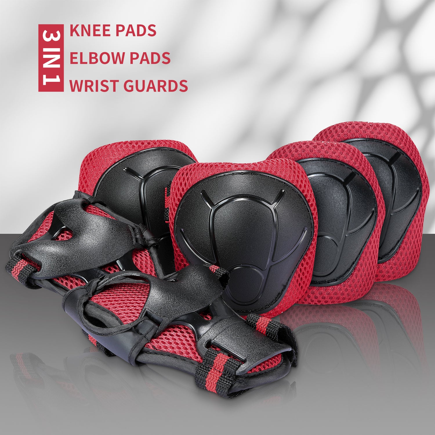 Gudook Kid's Knee Elbow Pads Wrist Guards-F001(Red)-Kuyou China Outdoor Recreation for Bicycle, Skateboard, Skiing, Roller Skate, Scooter